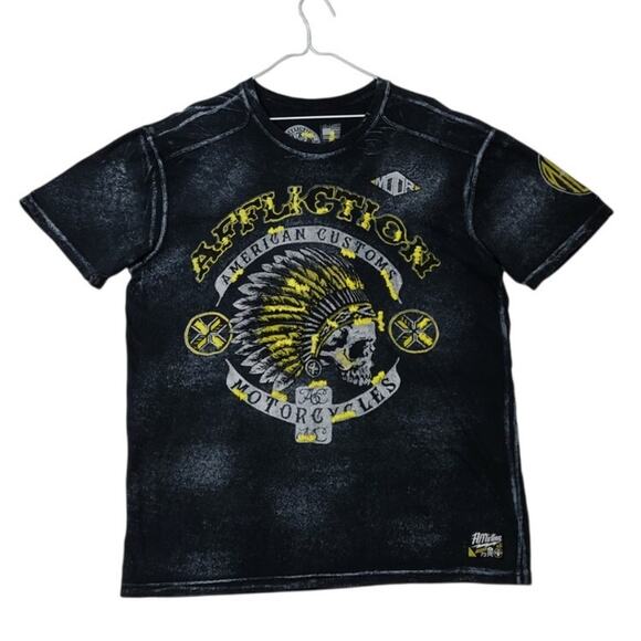 Affliction American Custom's Indian Motorcycle Black T-Shirt, Men's Size 2X - Picture 1 of 5